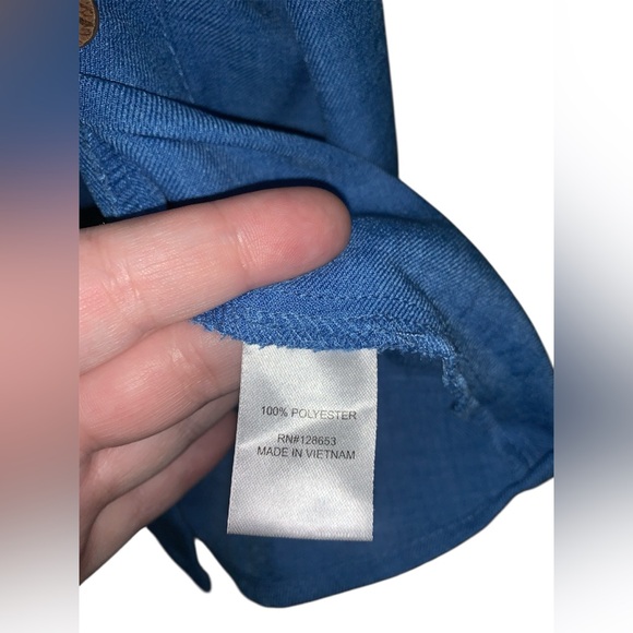 Falling Flower Blue Belted Button Up Short Sleeve Shirt Dress Size Large - Picture 4 of 6